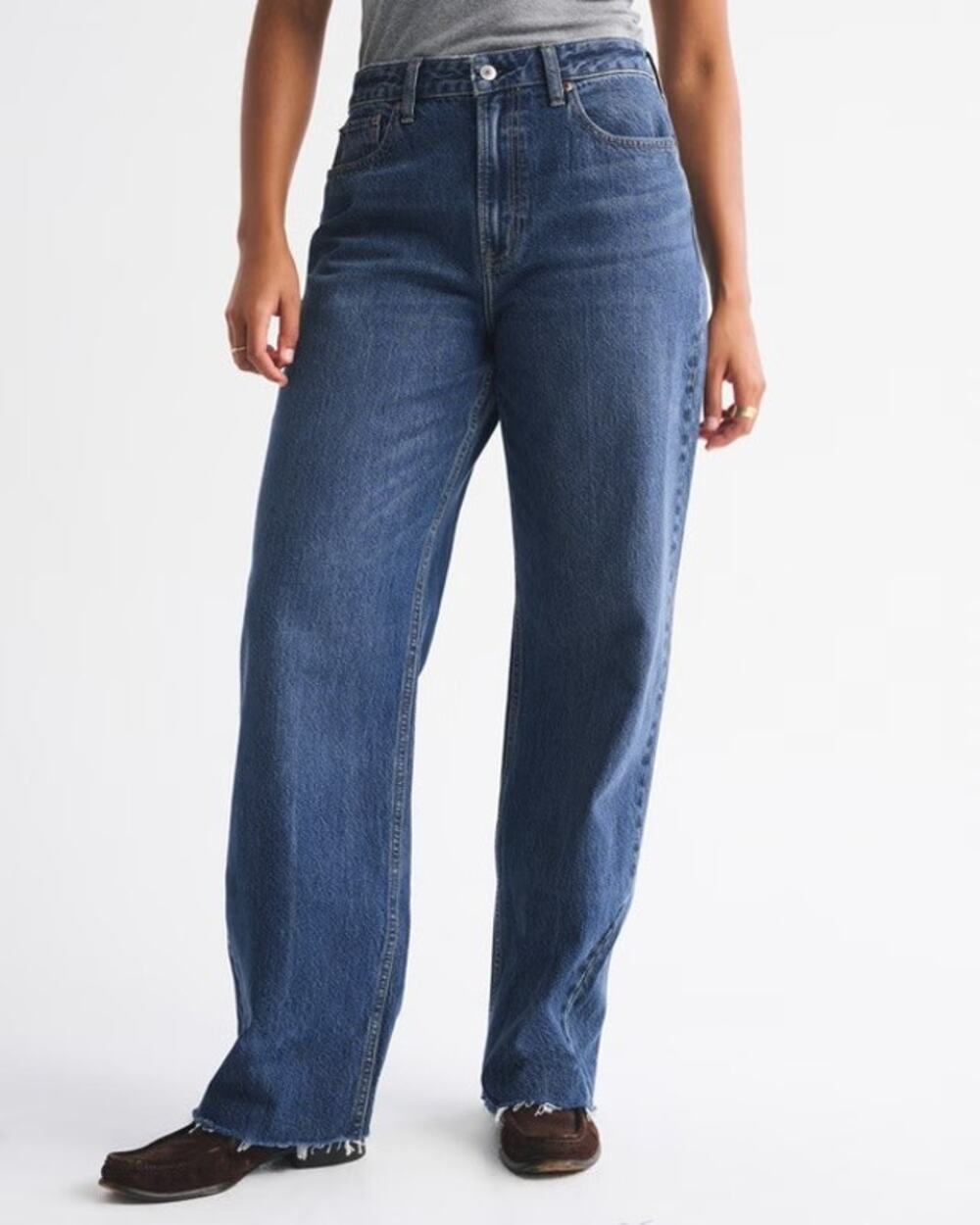 Abercrombie & Fitch Curve Love High Rise Loose Jeans 31 Blue Raw Hem Classic